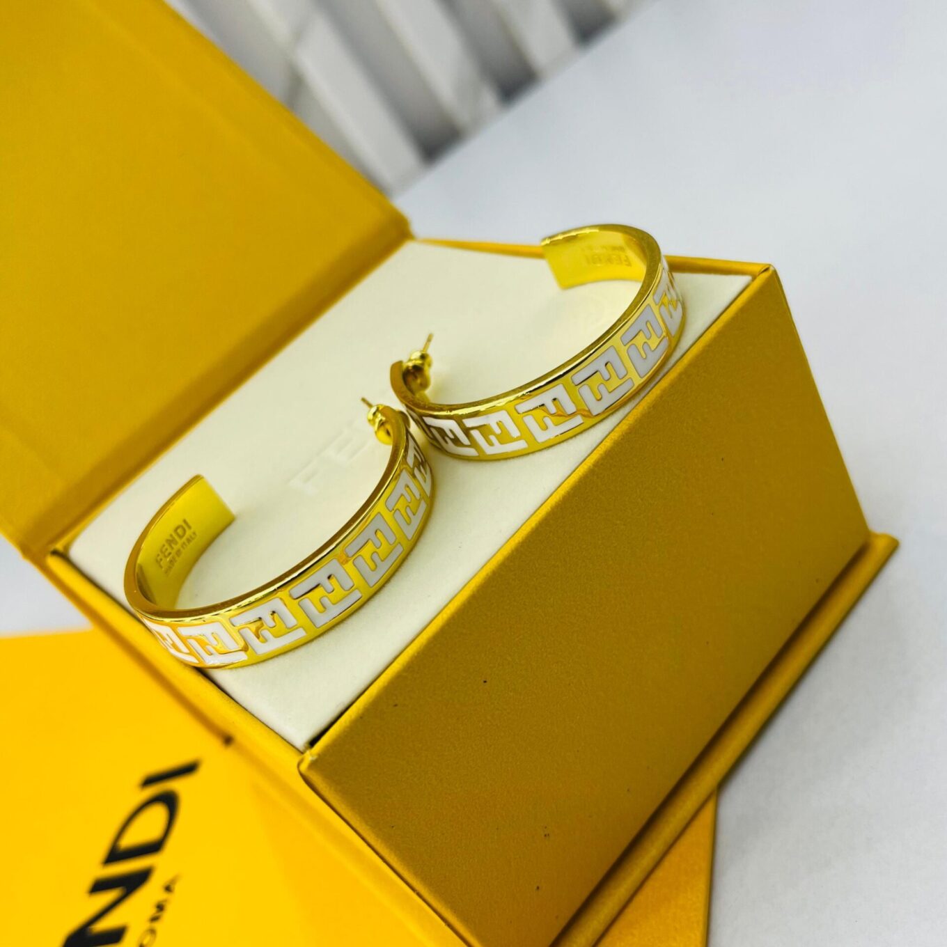 Fendi FF White Hoop Earring