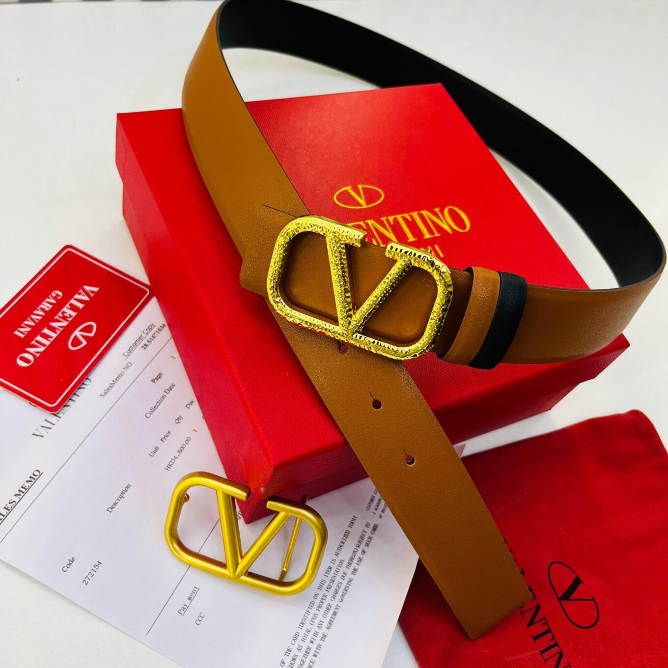 Valentino Double Buckle Black Brown Reversible Unisex Belt