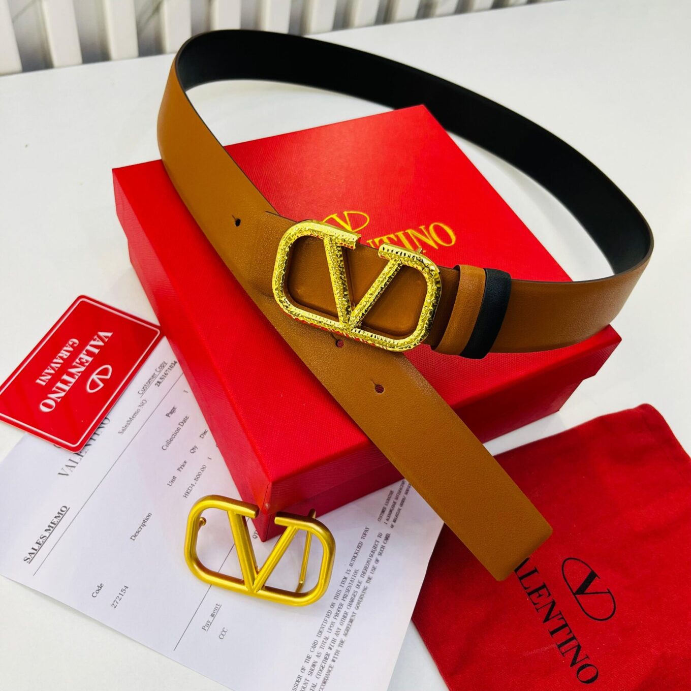 Valentino Double Buckle Black Brown Reversible Unisex Belt