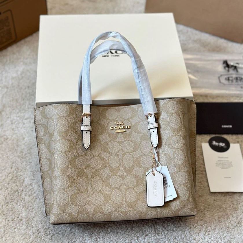WhatsApp Image 2024-06-27 at 1.49.50 PM Coach Mollie Beige White Medium Tote Bag (With Box)