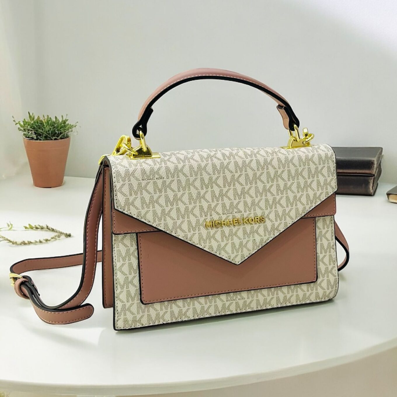 Michael Kors Beige Brown Envelope Bag