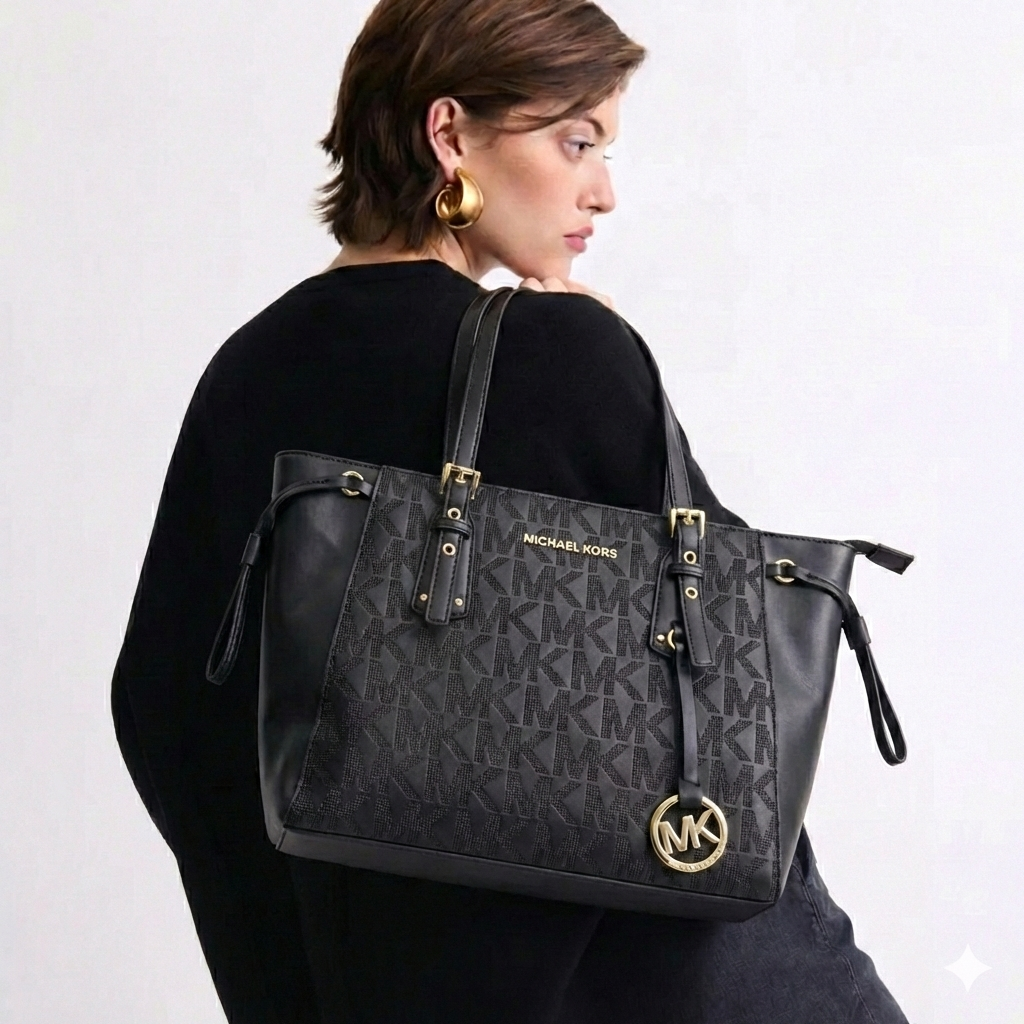 Michael Kors Black Embossed Monogram Tote Bag