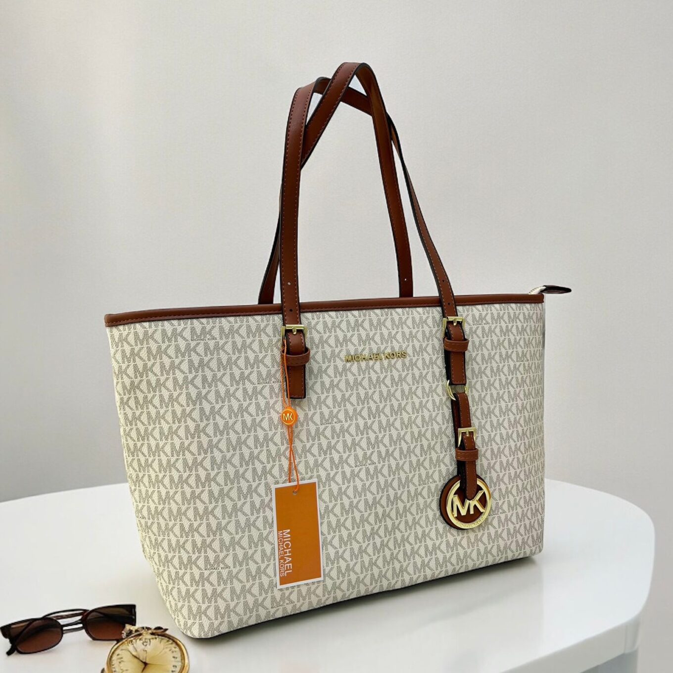 WhatsApp Image 2024-06-29 at 7.15.45 PM Michael Kors Beige Brown Neverfull Tote Bag
