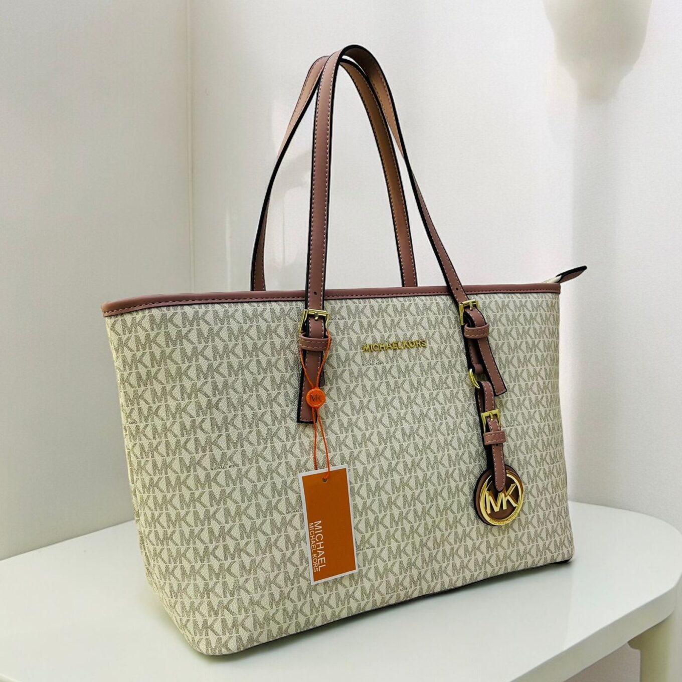 Michael Kors Beige Pink Neverfull Tote Bag