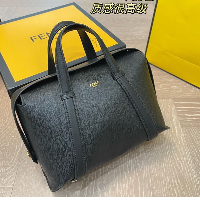 Fendi Medium Boston Black Jacquard Handbag