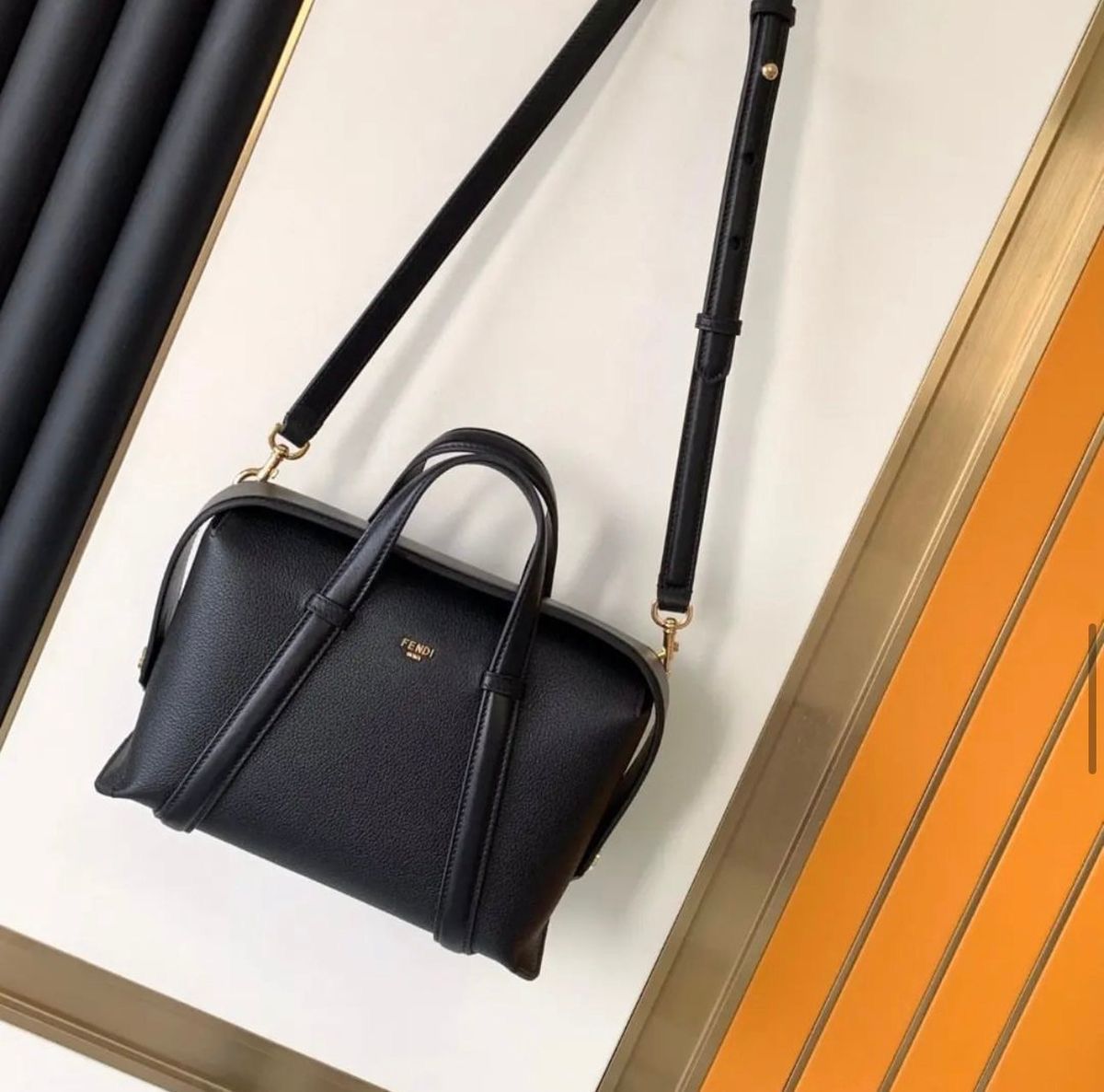 Fendi Medium Boston Black Jacquard Handbag