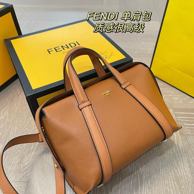 Fendi Medium Boston Brown Jacquard Handbag