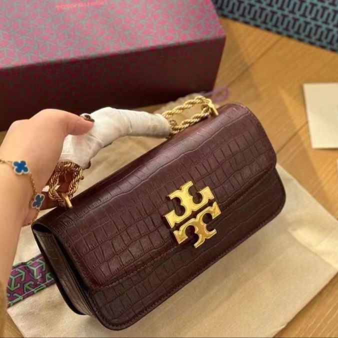 Tory Burch Coffee Croco Sling Bag (With Double Box)