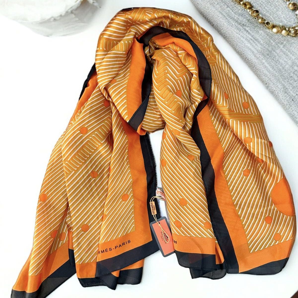Hermes Orange Silk Stole