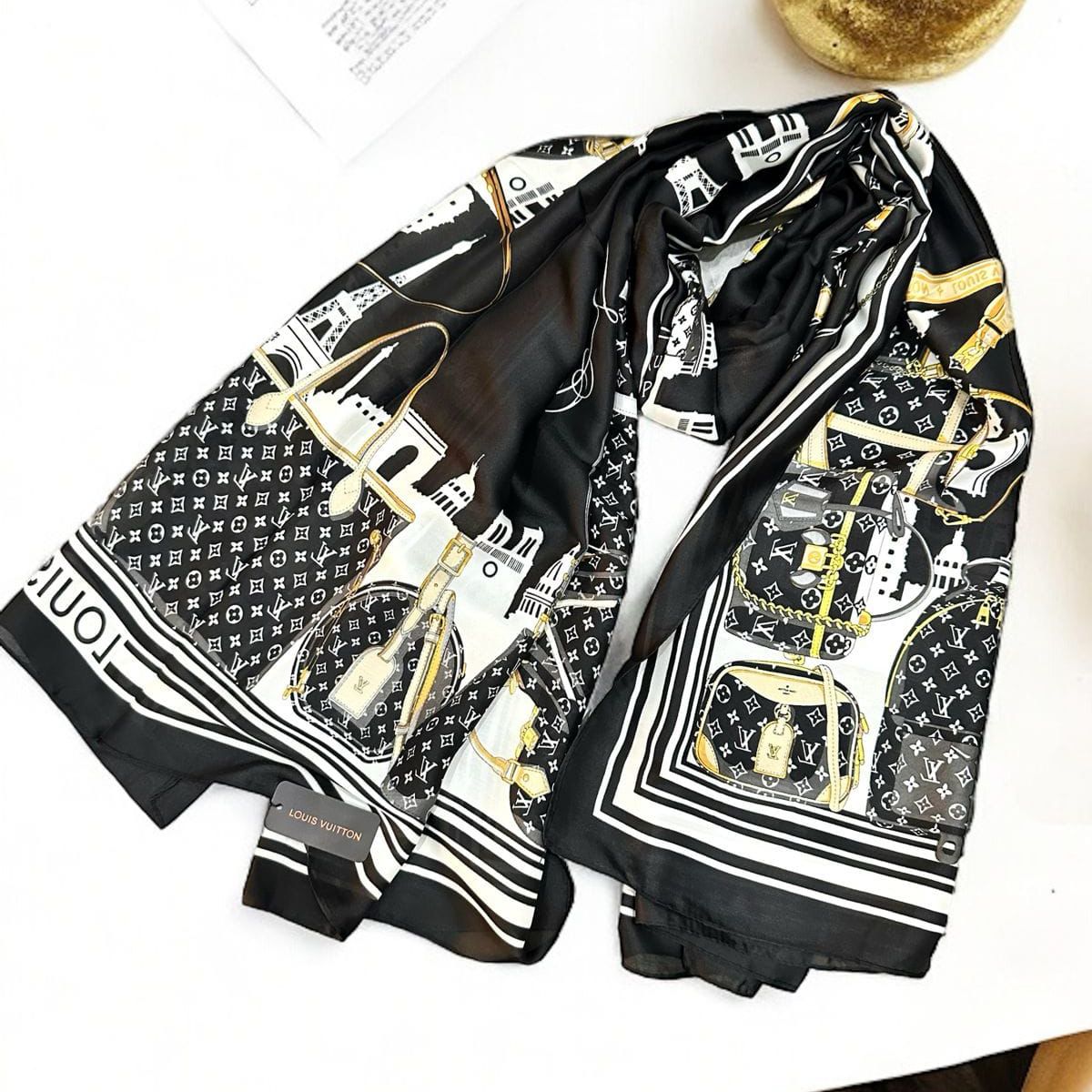 Louis Vuitton Black Mono Silk Stole