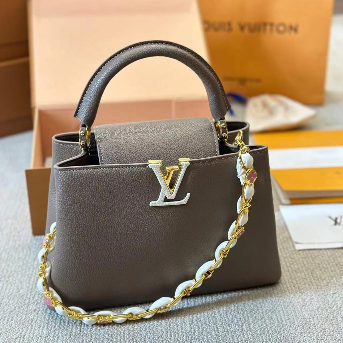 WhatsApp Image 2024-07-08 at 12.23.53 PM Louis Vuitton Khaki Capucines Handbag Premium Quality (With Box)