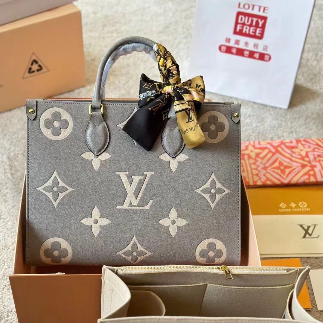 Louis Vuitton Grey Bicolor On The Go 35cm Premium Handbag (Double Box Packaging)