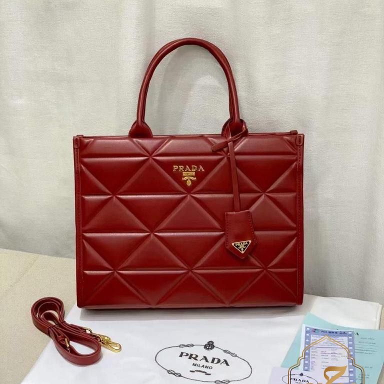 Prada Symbole Medium Size Maroon Tote Bag