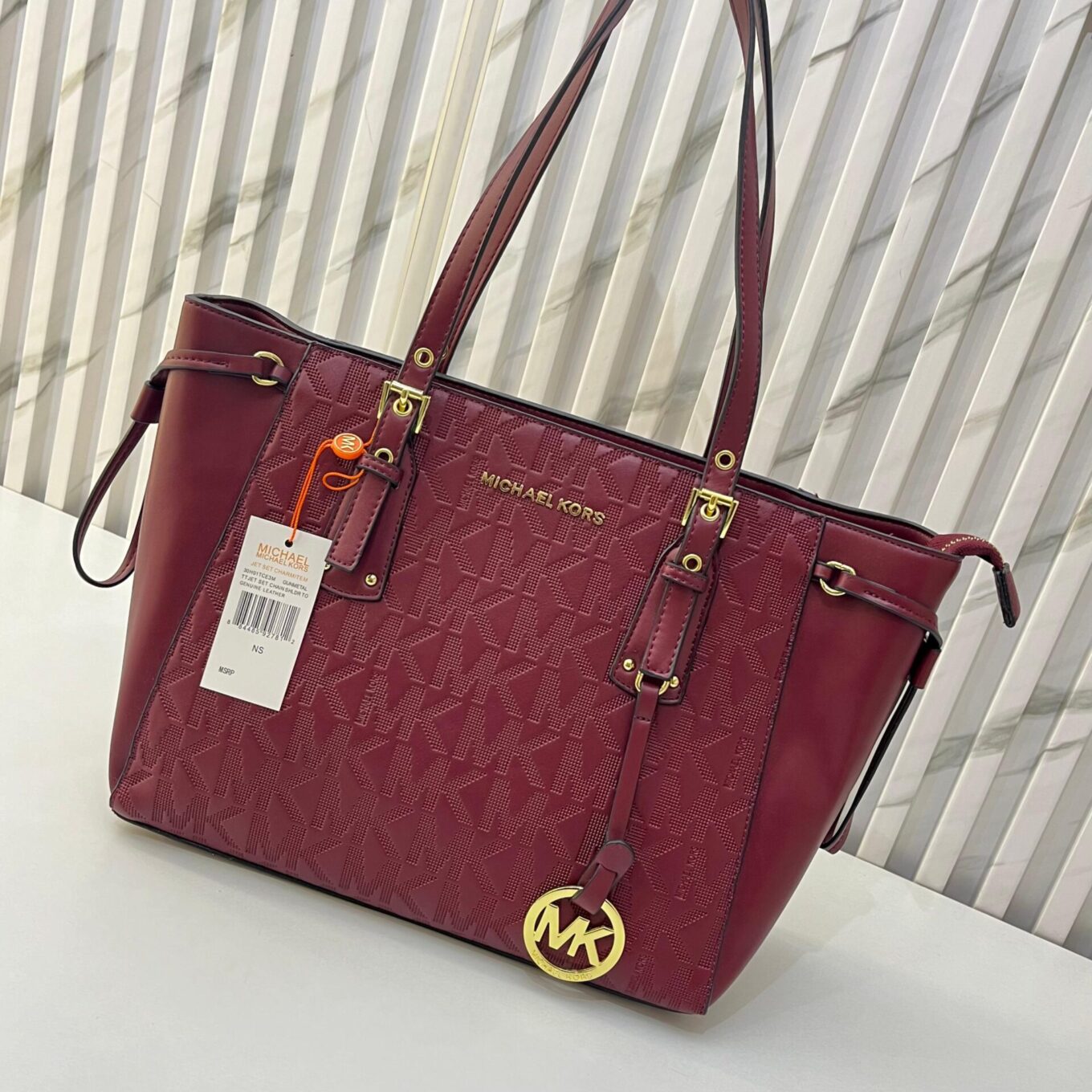WhatsApp Image 2024-07-20 at 2.22.54 PM Michael Kors Wine Embossed Monogram Tote Bag