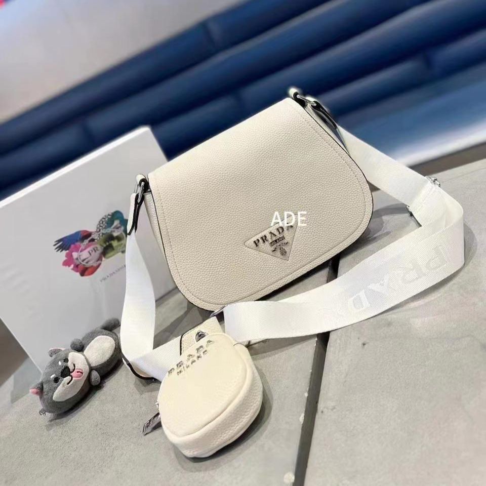 Prada Vitello White Pochette Bag (With Box)