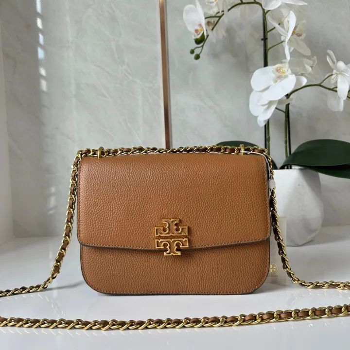 Tory Burch Britten Small Tan Silng Bag (With Box)
