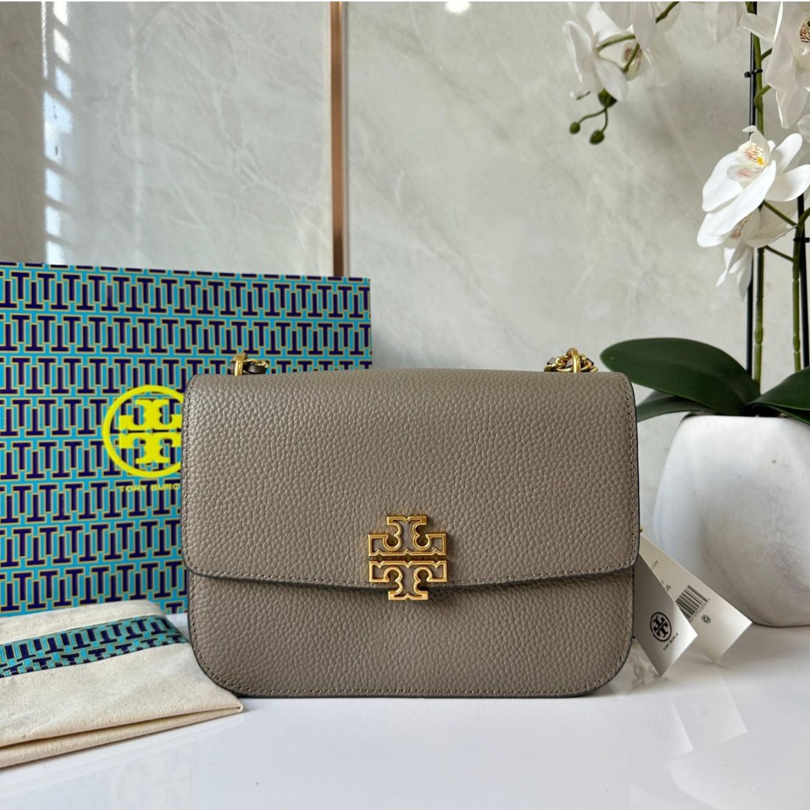 Tory Burch Britten Small Grey Silng Bag (With Box)