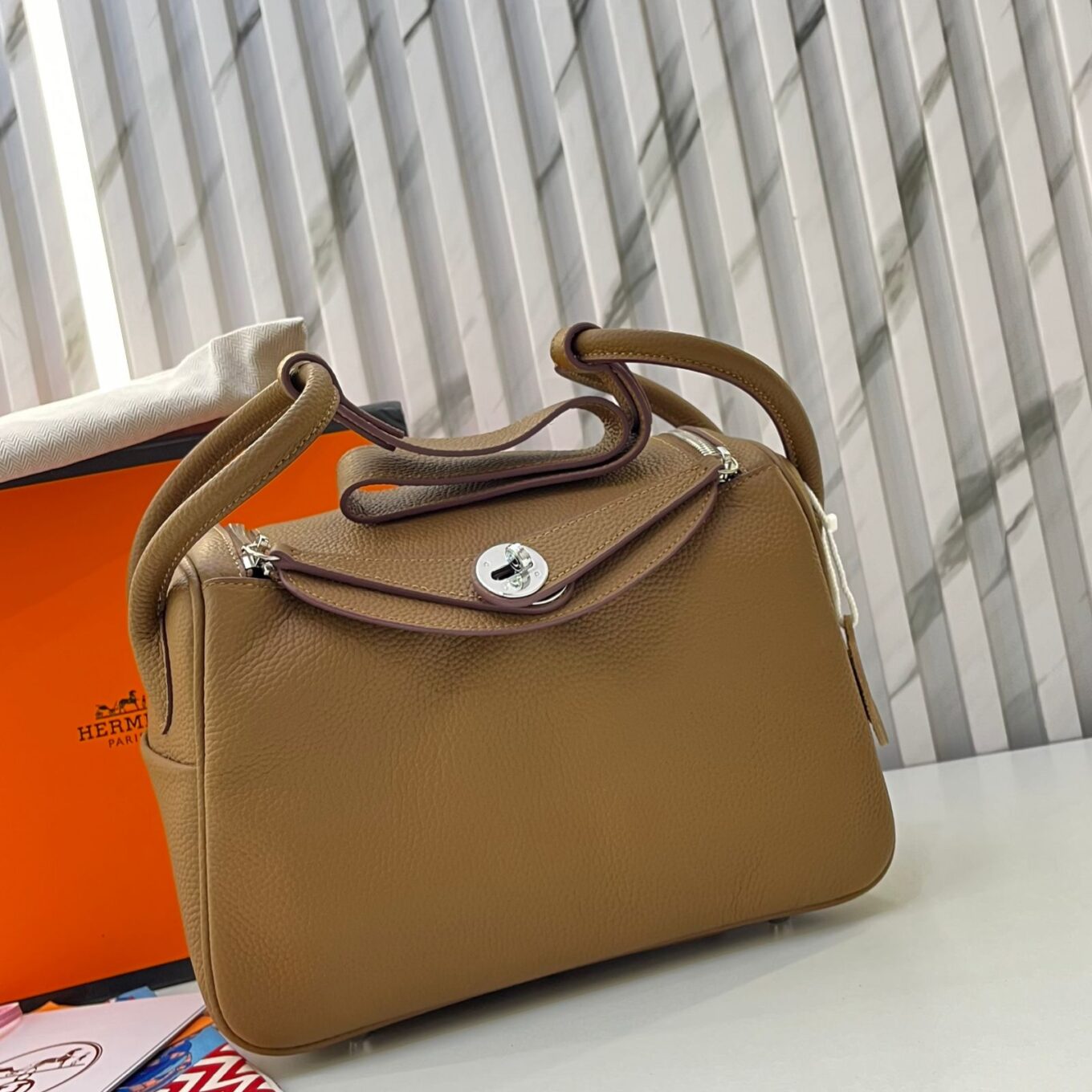 Hermes Lindy Mini Khaki Premium Handbag (With Box)