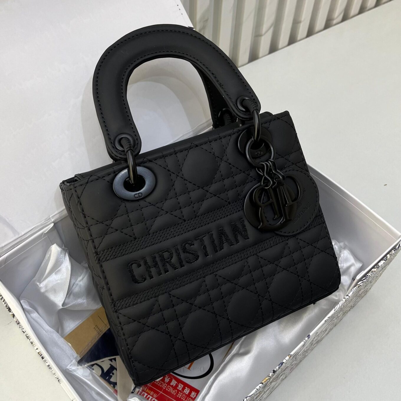 Dior Black Matte Lady Dior Handbag (With Box)