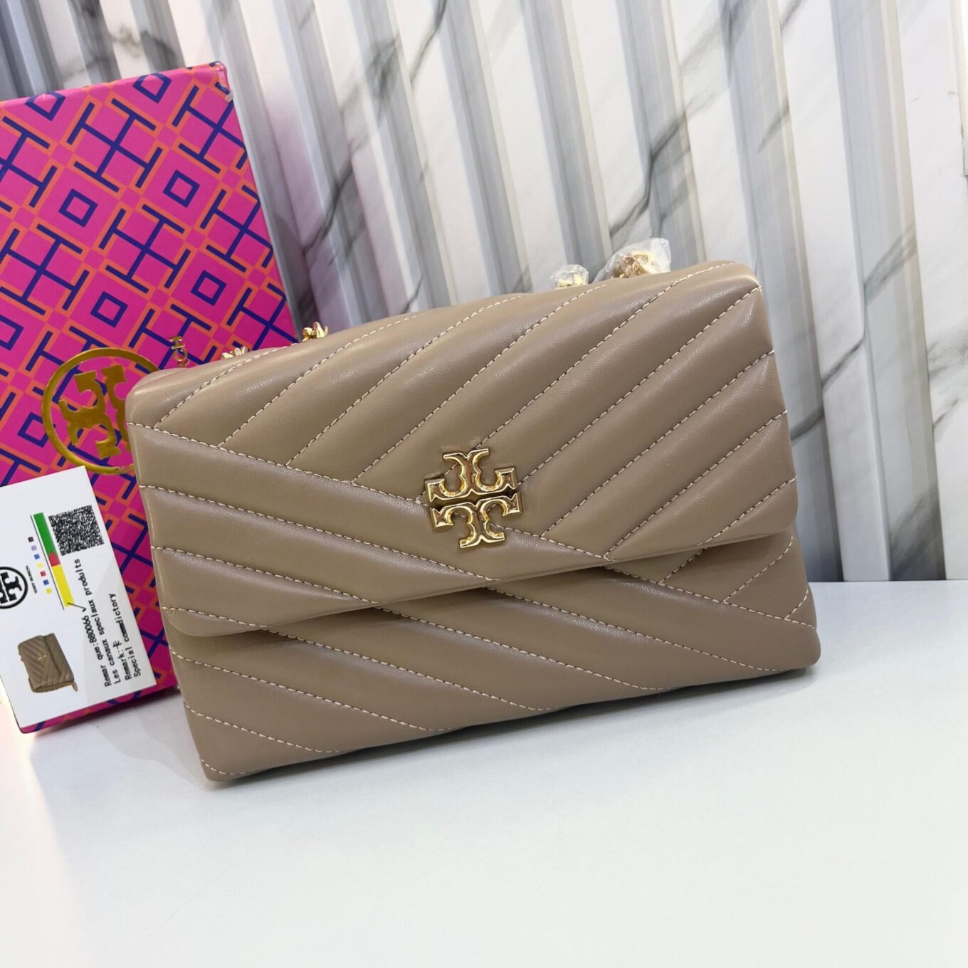 WhatsApp Image 2024-09-18 at 12.36.14 PM TORY KIRA CHEVRON KHAKI SLING BAG (WITH BOX)
