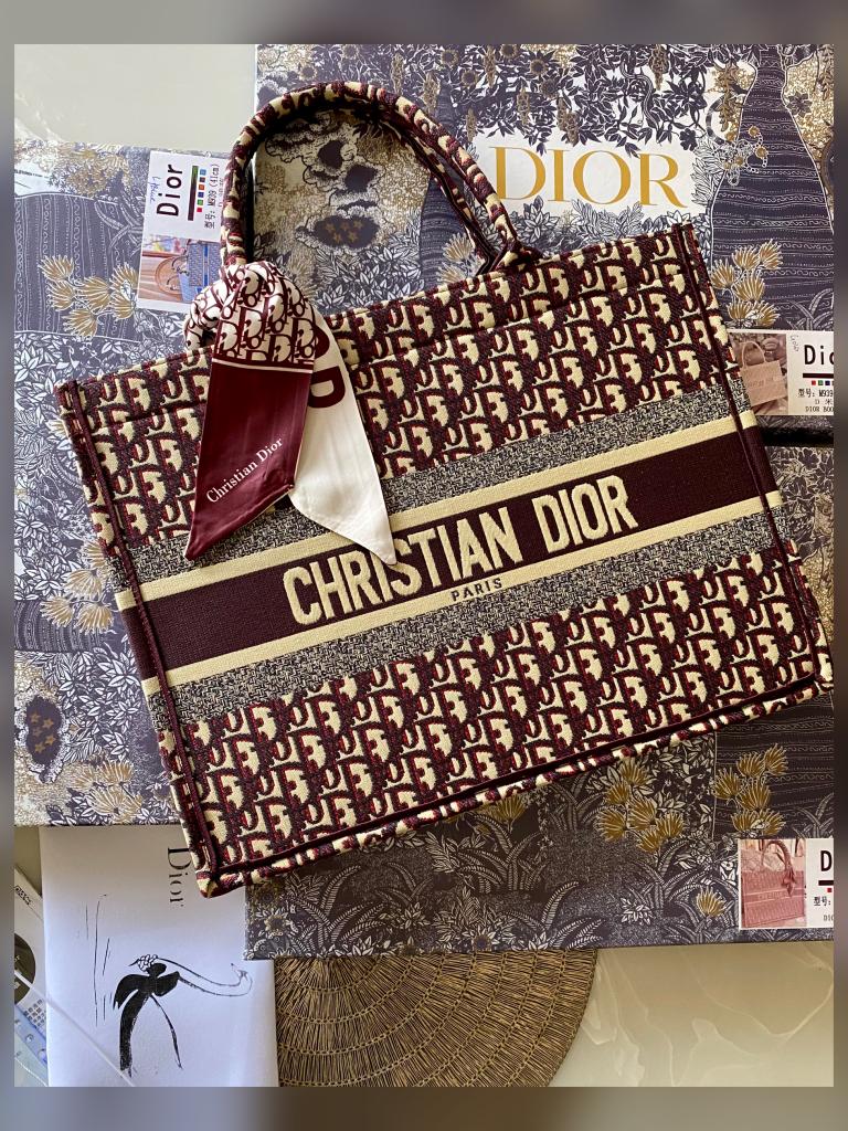 WhatsApp Image 2024-10-11 at 4.46.55 PM Dior Maroon Embroidery Book Tote (With Box)