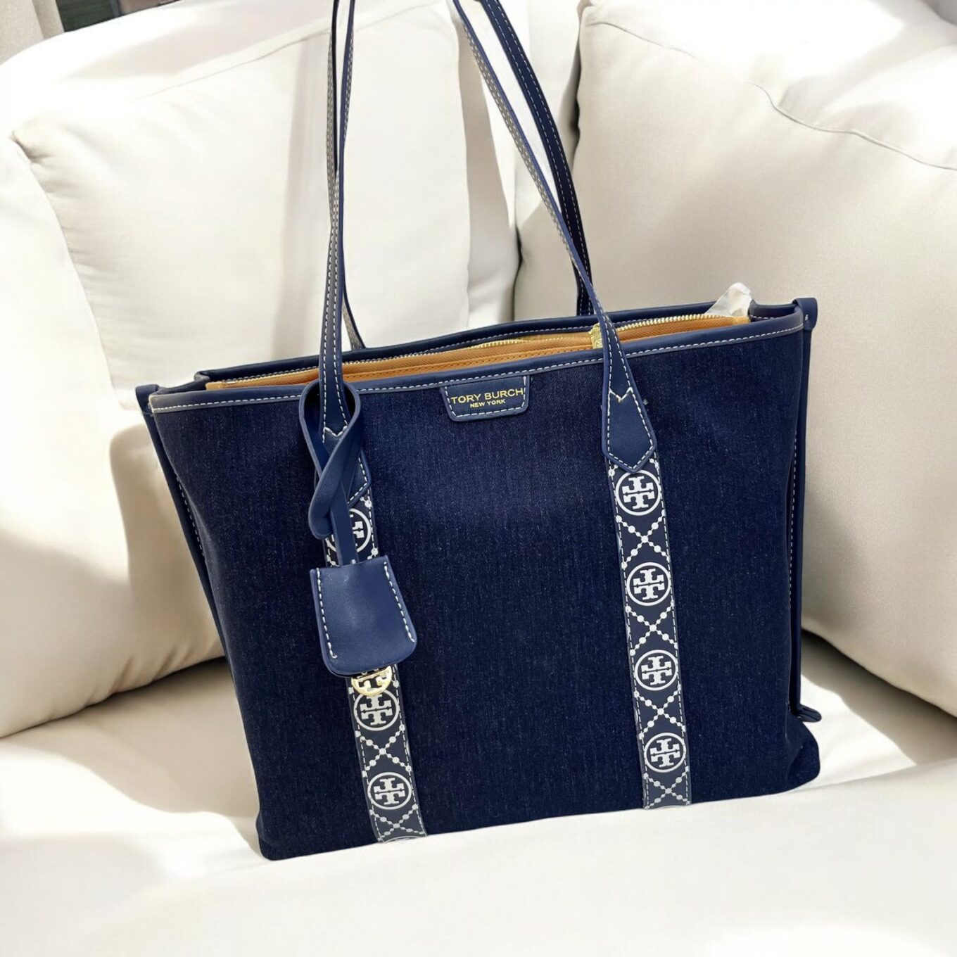 Tory Burch Blue Perry Canvas Tote Bag