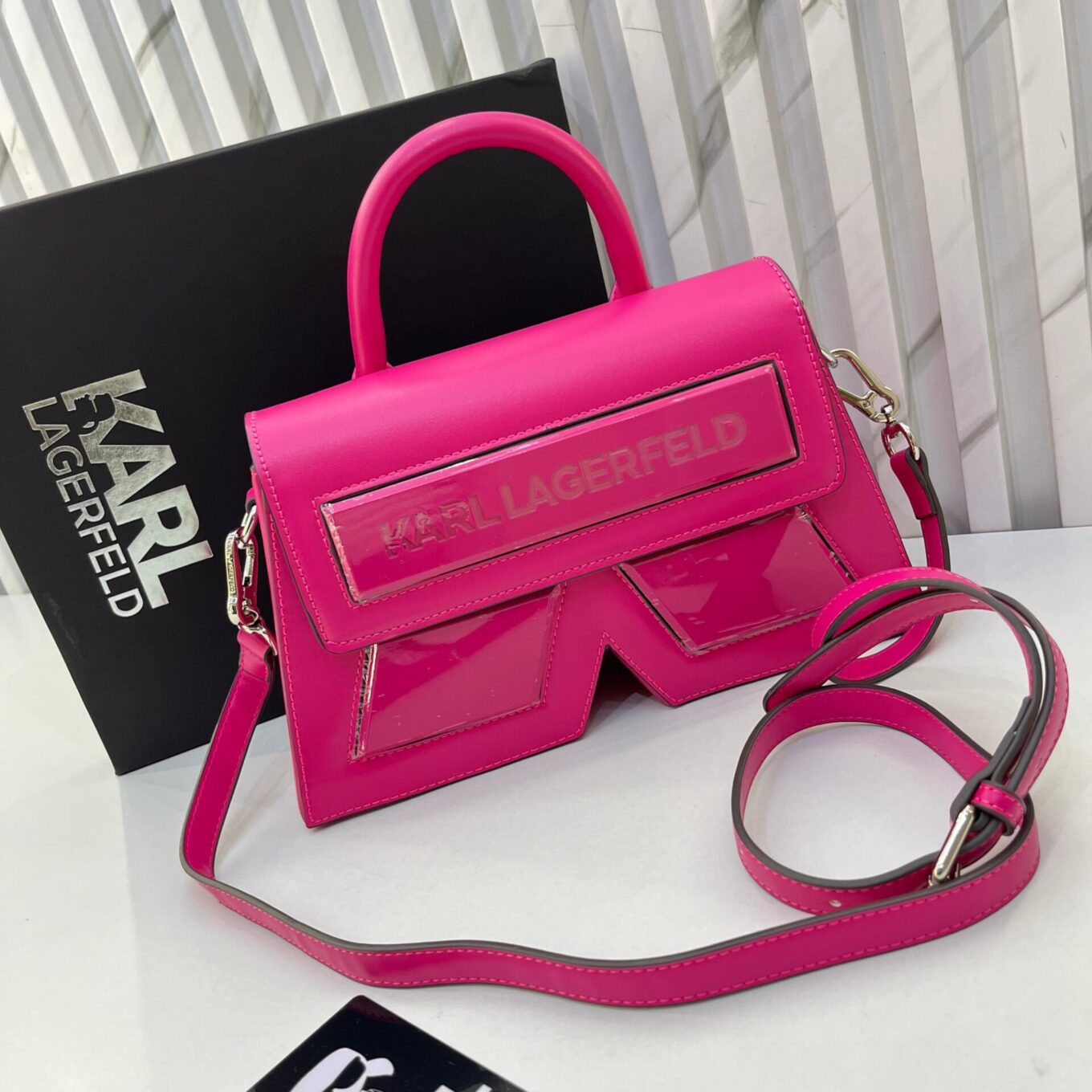 Karl Lagerfeld Typography Pink Handbag (With Box)