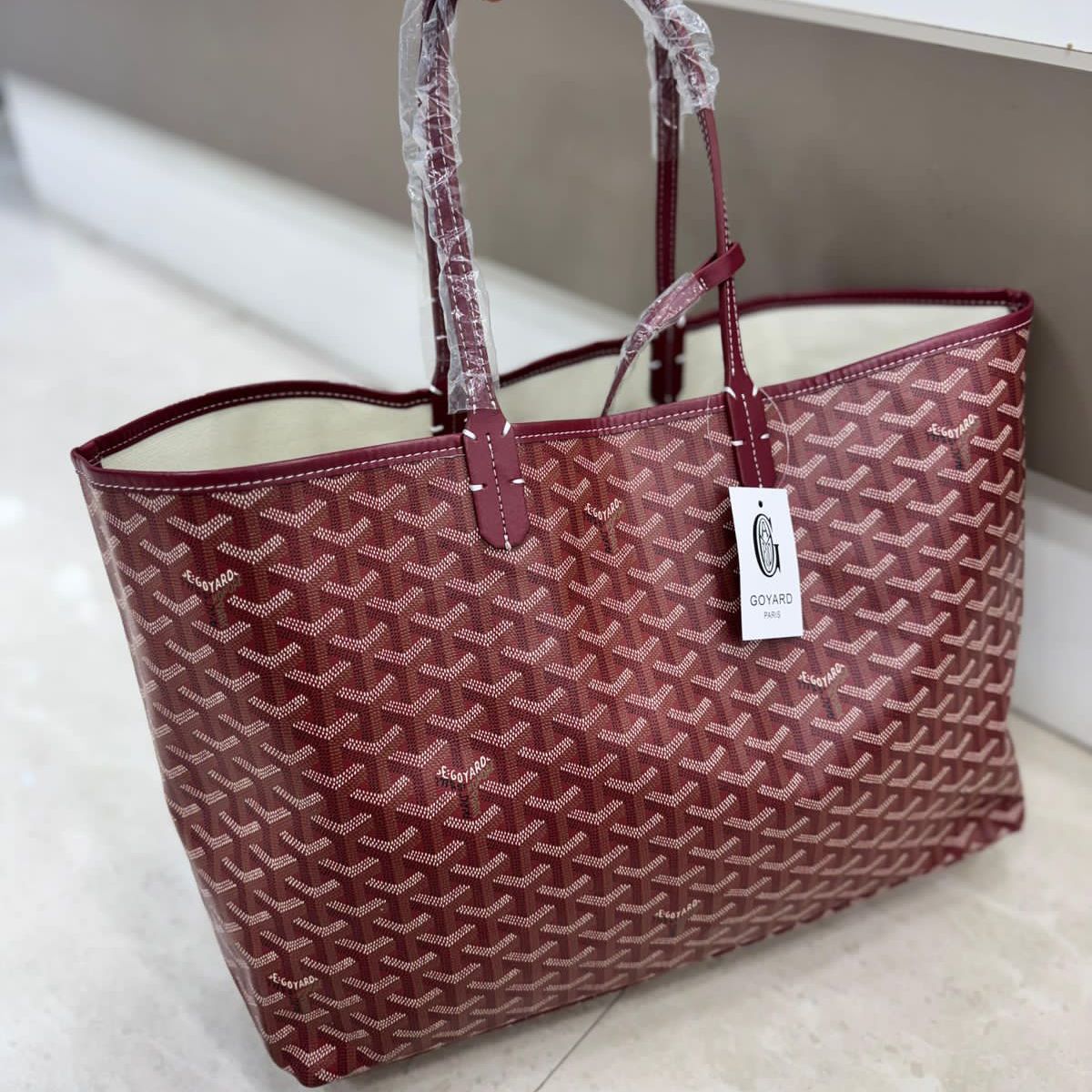 Goyard Maroon Neverfull Tote