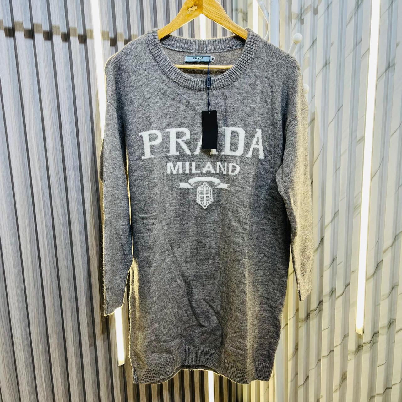 Prada Knitted Grey Warm Dress With Matching Long Socks