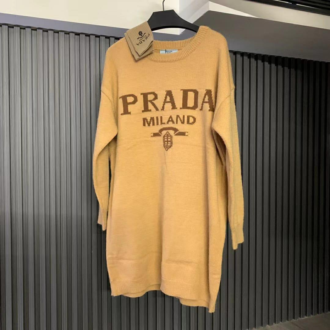 Prada Knitted Khaki Warm Dress With Matching Long Socks