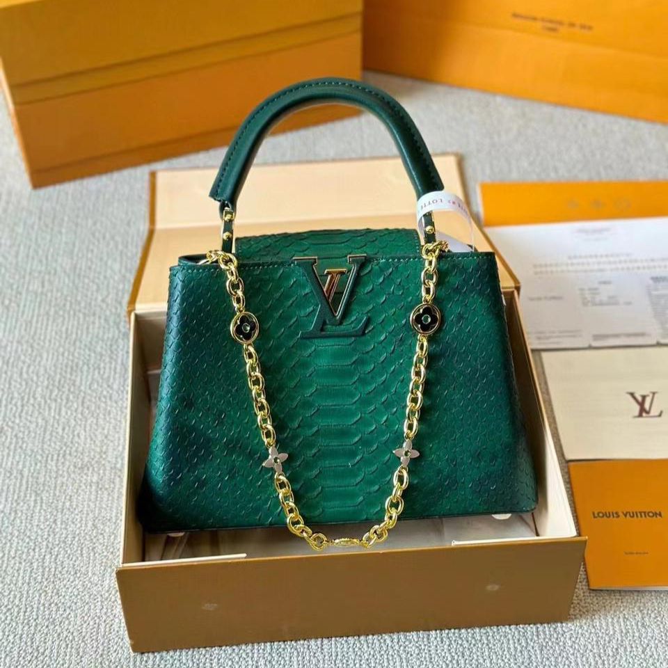 Louis Vuitton Capucines Green Croco Premium Handbag (With Box)