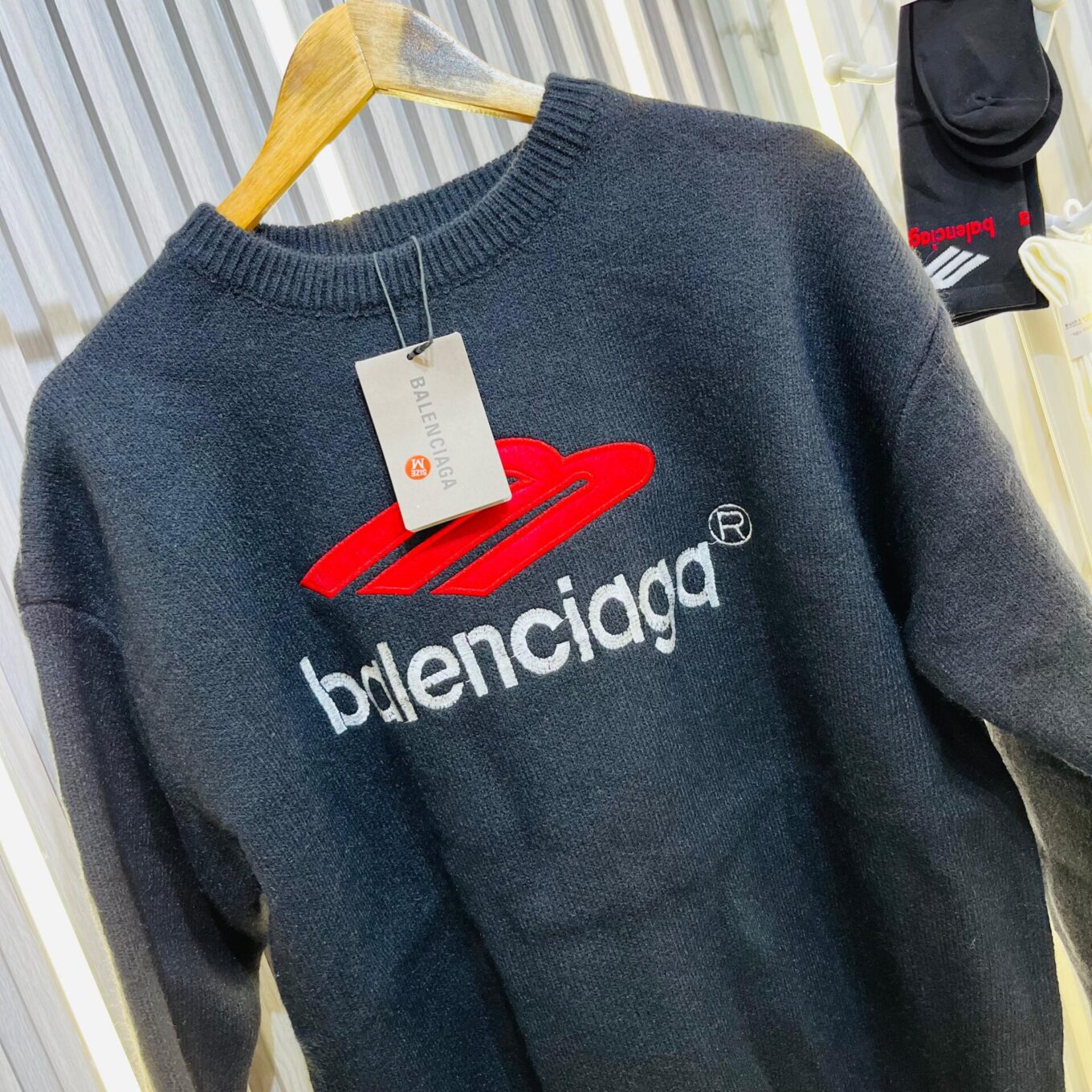 Balenciaga Round Neck Black Long Sweater With Matching Long Socks
