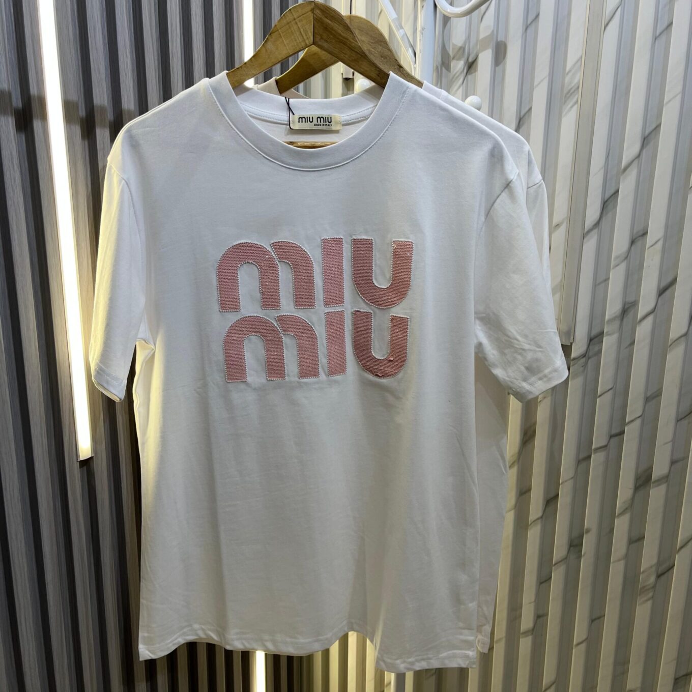Miu Miu White Shimmer Oversized Women’s Tshirt