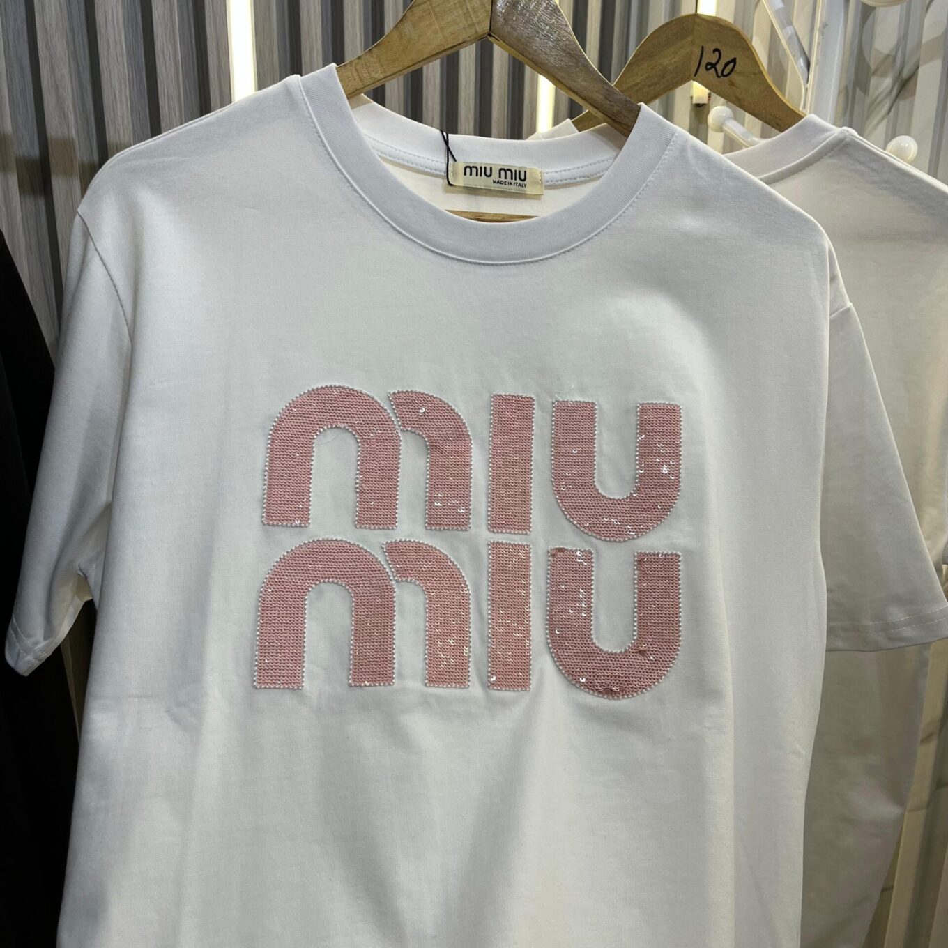 Miu Miu White Shimmer Oversized Women’s Tshirt