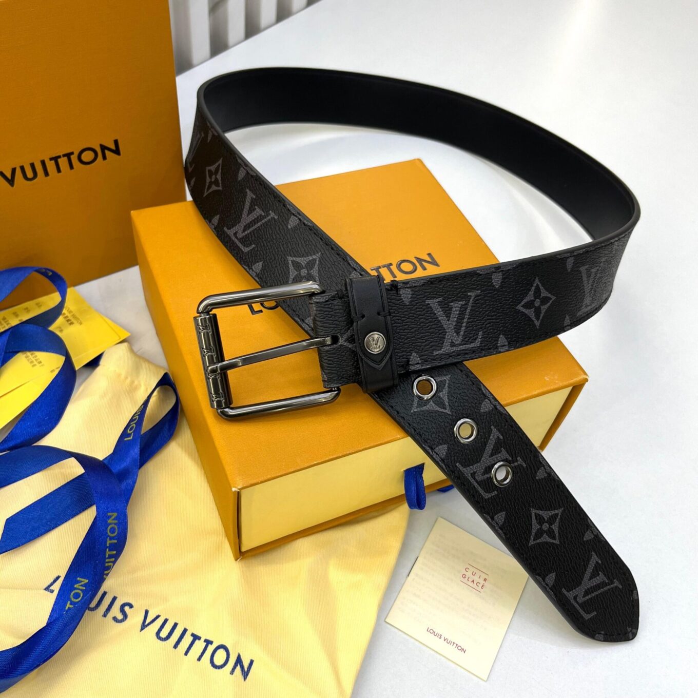 Louis Vuitton Black Mono Premium Men’s Belt