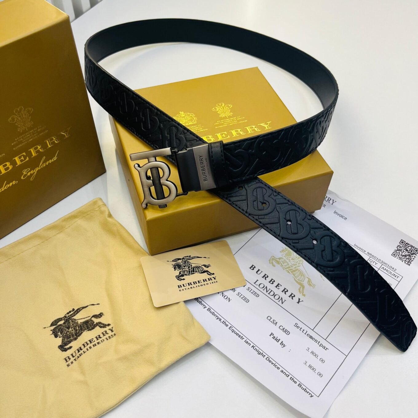 Burberry Silver Black Revesible Embossed Men’s Belt