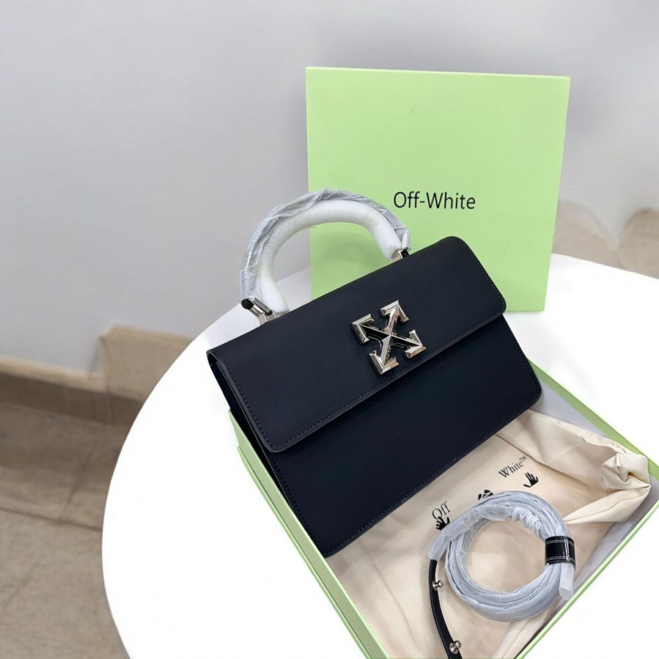 Off White Jitney Top Handle Black Bag (With Box)