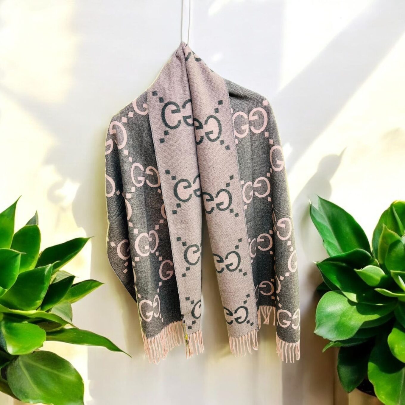 Gucci GG Grey Pink Reversible Woollen Stole