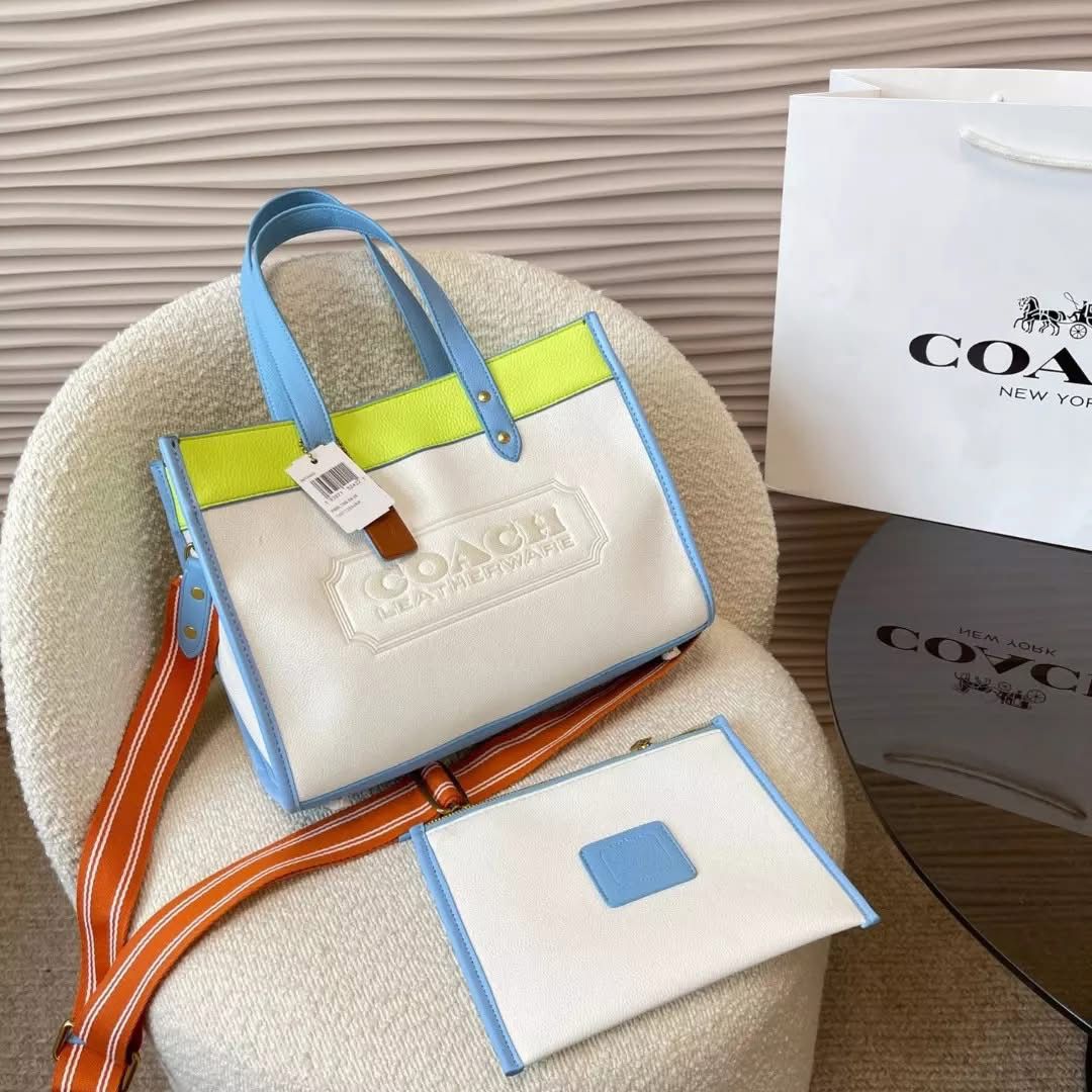 Coach Offwhite Blue Field Tote Bag (With Box)