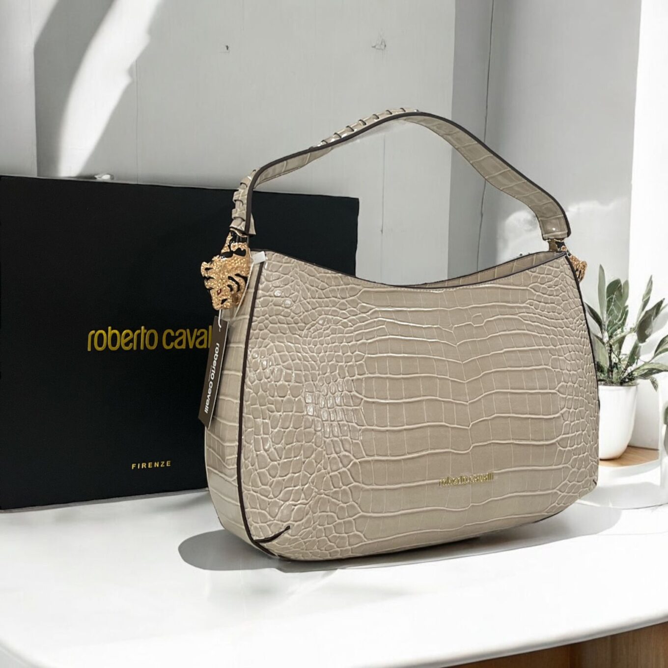 Roberto Cavalli Roar Beige Shoulder Bag (With Box)