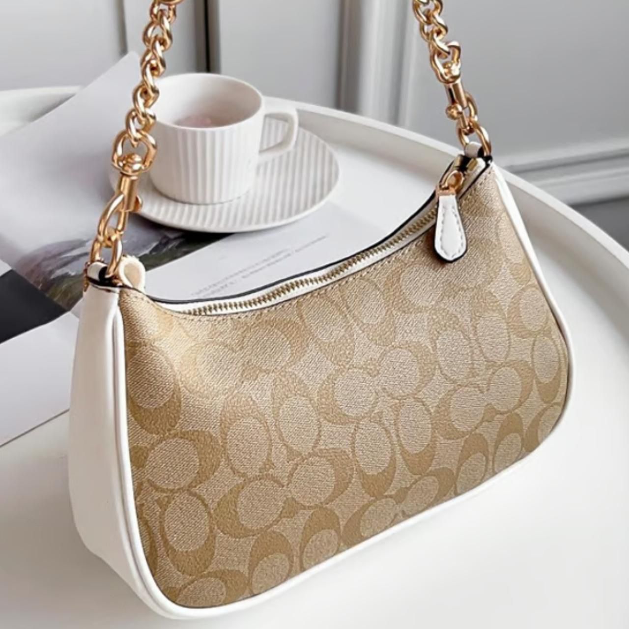 Coach Teri Apricot White Shoulder Bag (With Box)