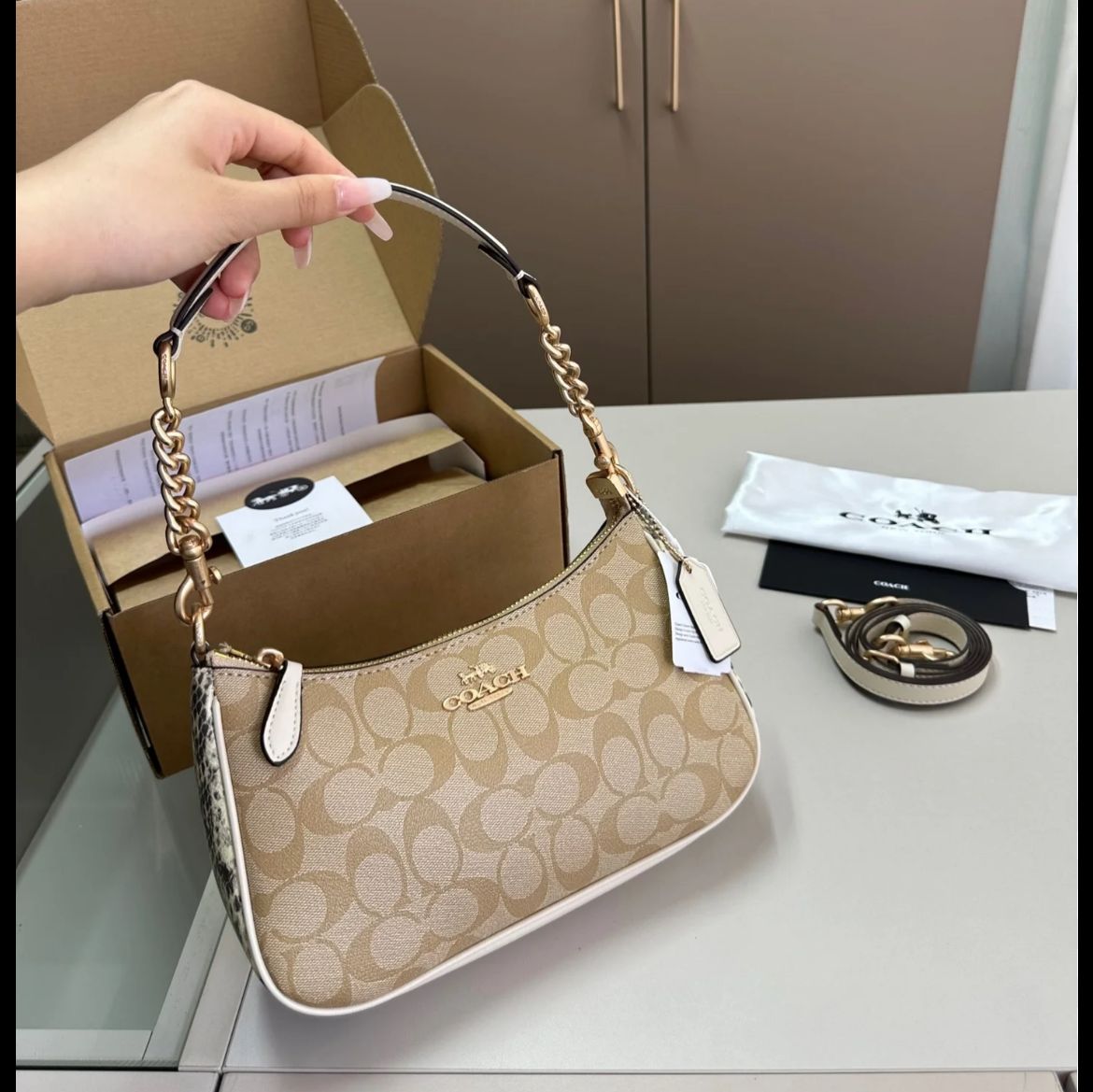 Coach Teri Apricot Python Shoulder Bag (With Box)