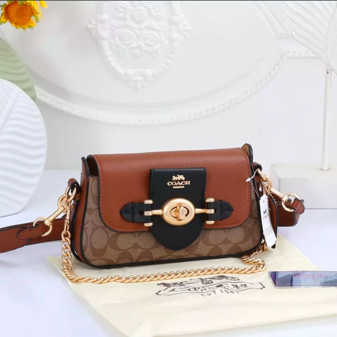 Coach Brie Apricot Brown Sling Bag (With Box)