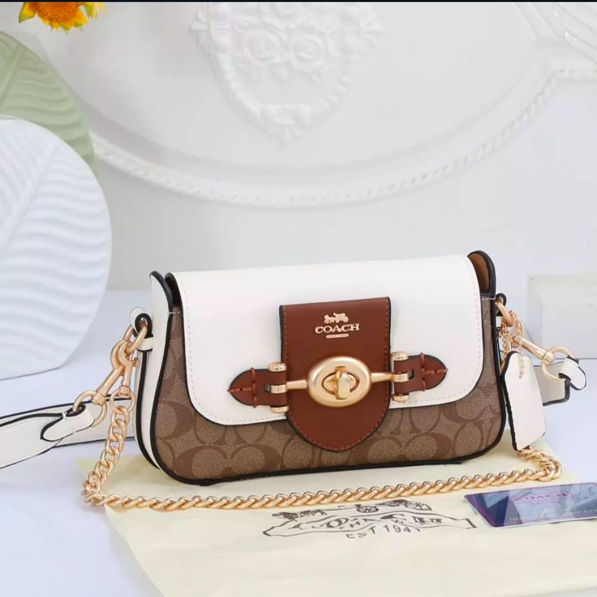 Coach Brie Apricot White Sling Bag (With Box)