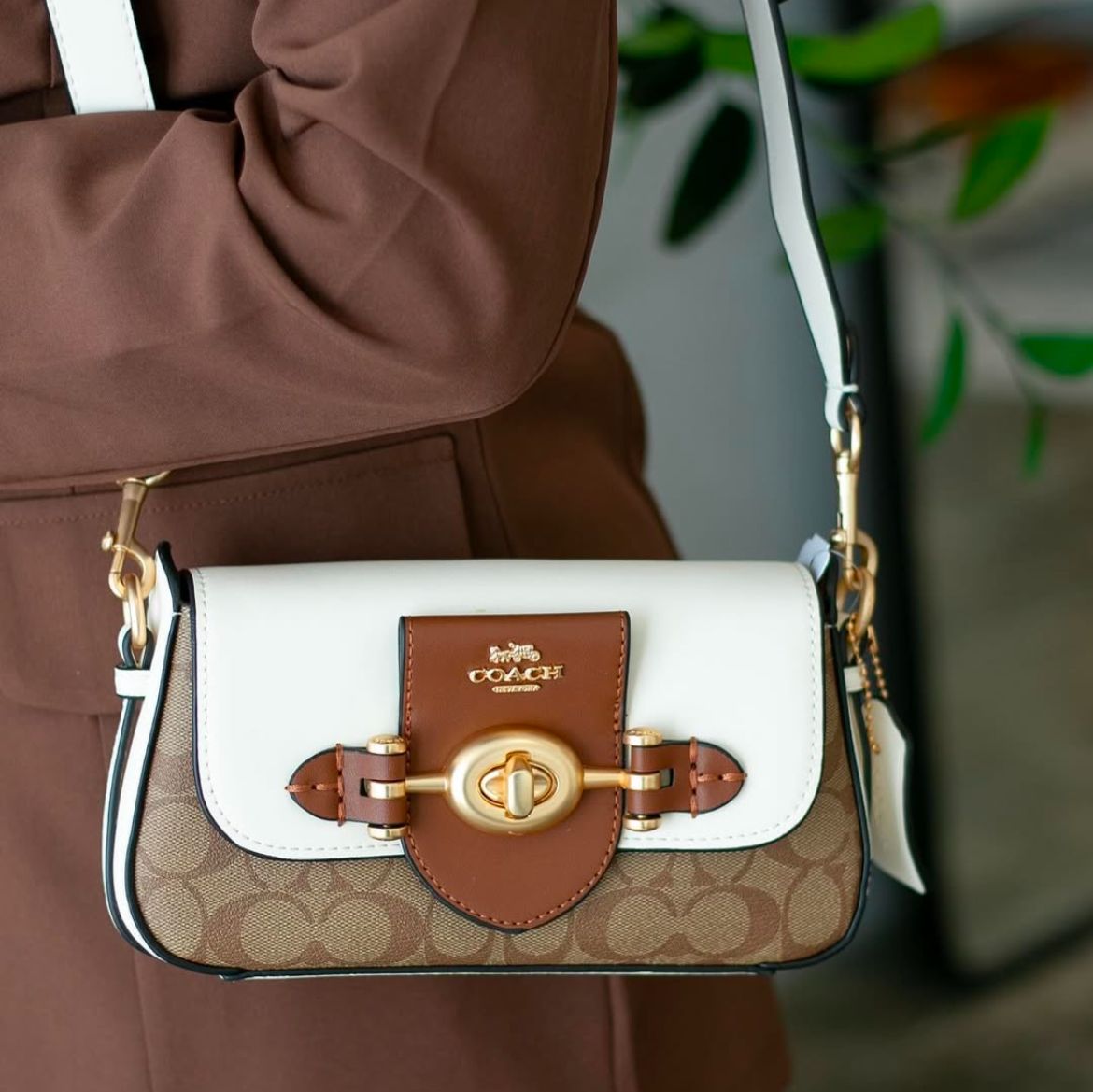 Coach Brie Apricot White Sling Bag (With Box)