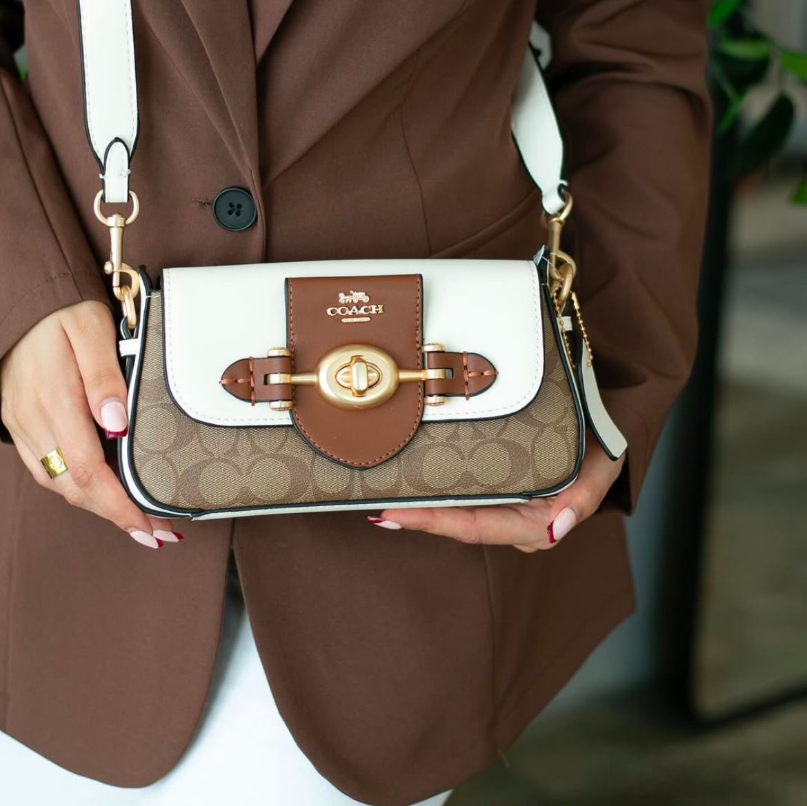 Coach Brie Apricot White Sling Bag (With Box)