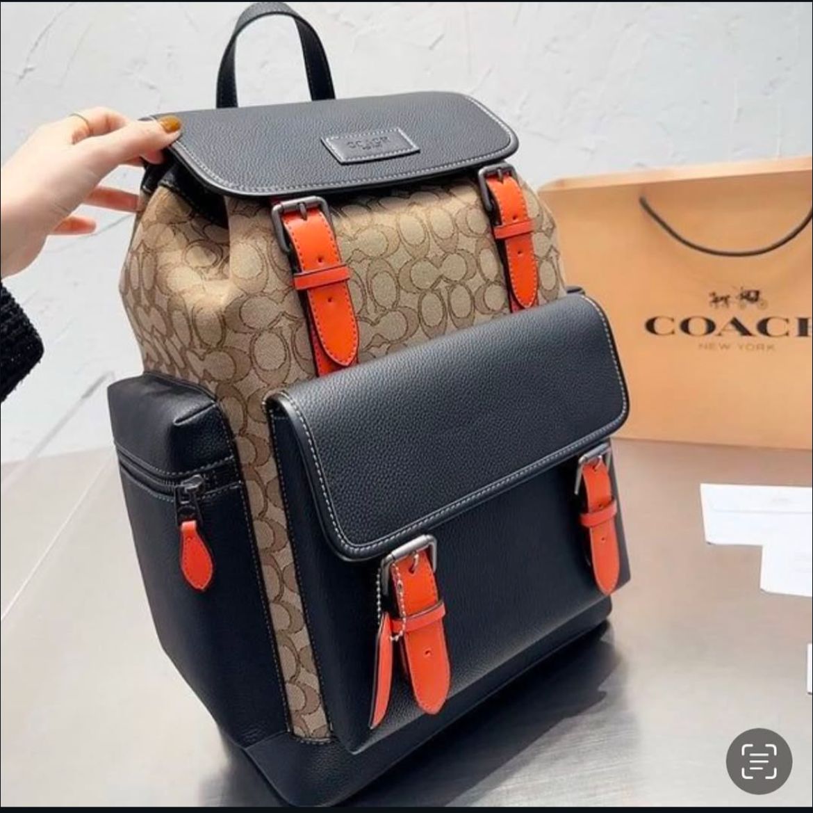 WhatsApp Image 2025-01-31 at 1.08.10 AM Coach Apricot Black Jacquard Backpack