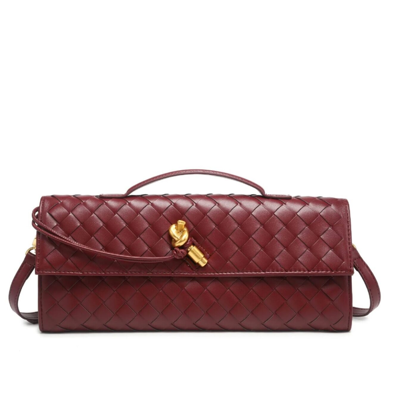 Bottega Veneta Maroon Long Andiamo Clutch Bag (With Box)