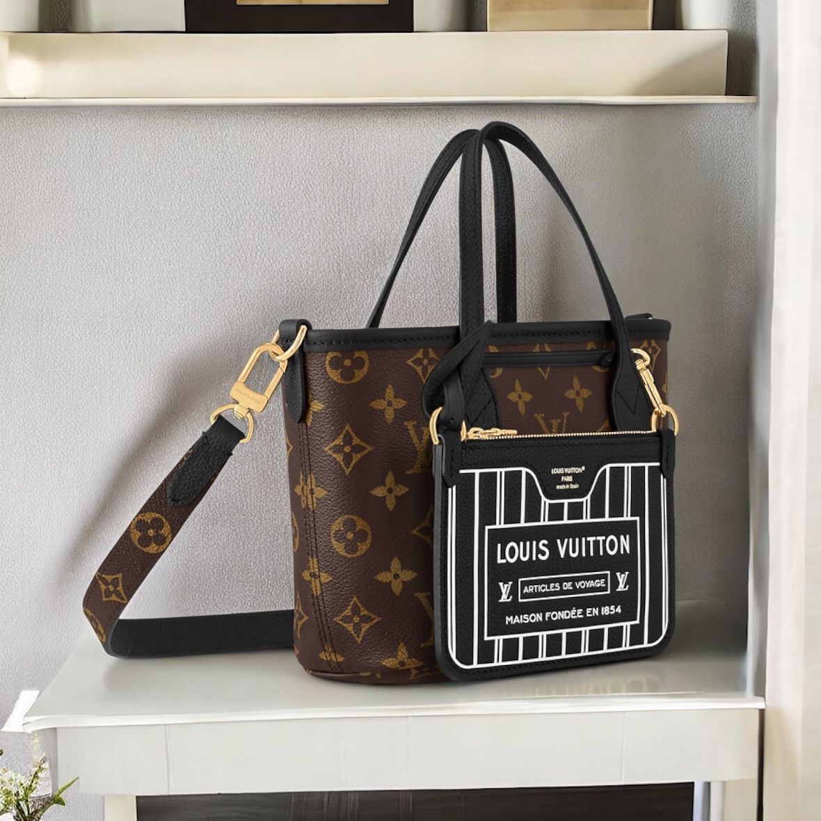 Louis Vuitton Neverfull Bandoulier Black BB Handbag(With Box)