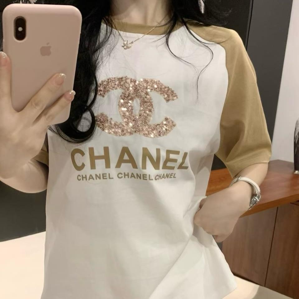 Chanel White Khaki Oversized T-shirt  For Women
